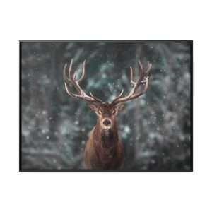 Male Deer in Winter Snow Canvas Wall Art A Majestic Wildlife Scene - Image 1